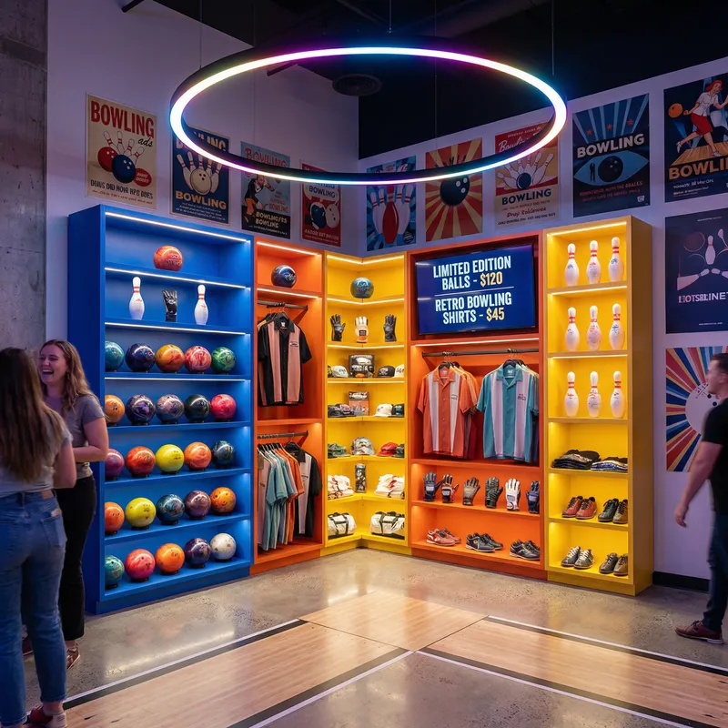 Modern Bowling Merchandise Display | Stylish & Fun Design