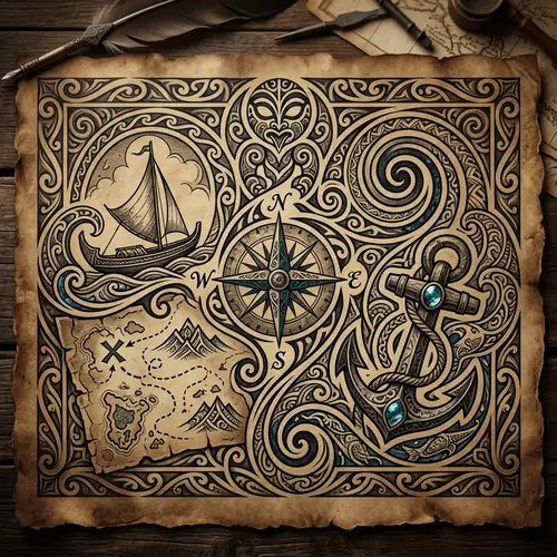 Maori Tribal Tattoo Design with Pirate Adventure Theme