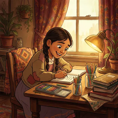 Hispanic Girl Studying with Colorful Stationery | Animated Schoolwork