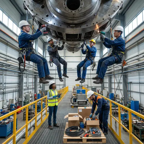 Diverse Mechanics Conducting Maintenance in Industrial Facility