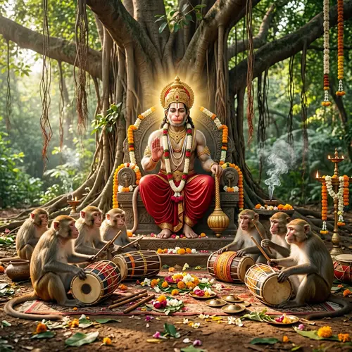 Devotional Monkeys Celebrate Lord Hanuman's Majesty