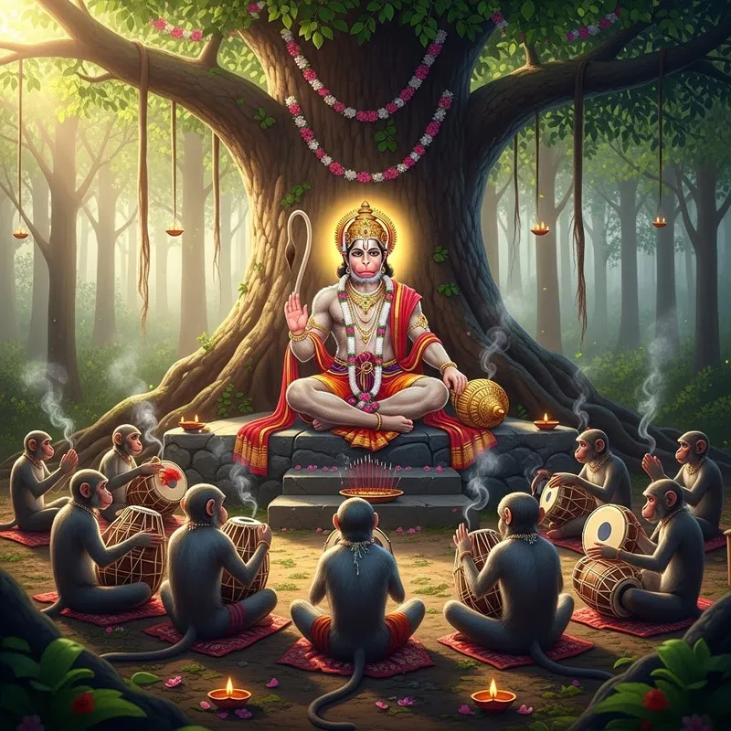 Devotional Monkeys Celebrate Lord Hanuman's Majesty
