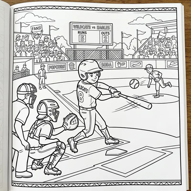 Baseball Black and White Coloring Book