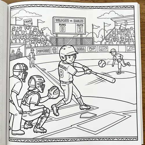 Baseball Black and White Coloring Book