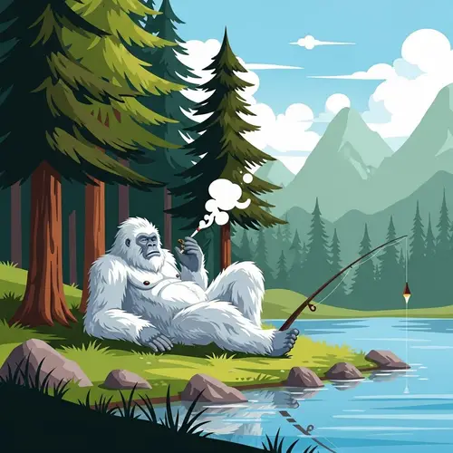 Yeti Relaxing by the Lake - Smoking & Fishing