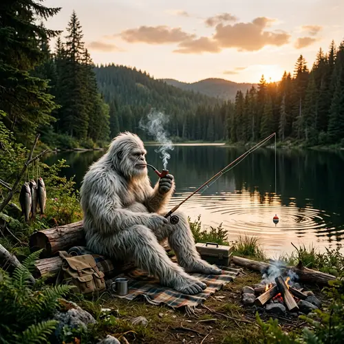 Yeti Relaxing by the Lake - Smoking & Fishing