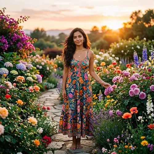 Beautiful Hispanic Woman in Lush Garden | Serene Portrait
