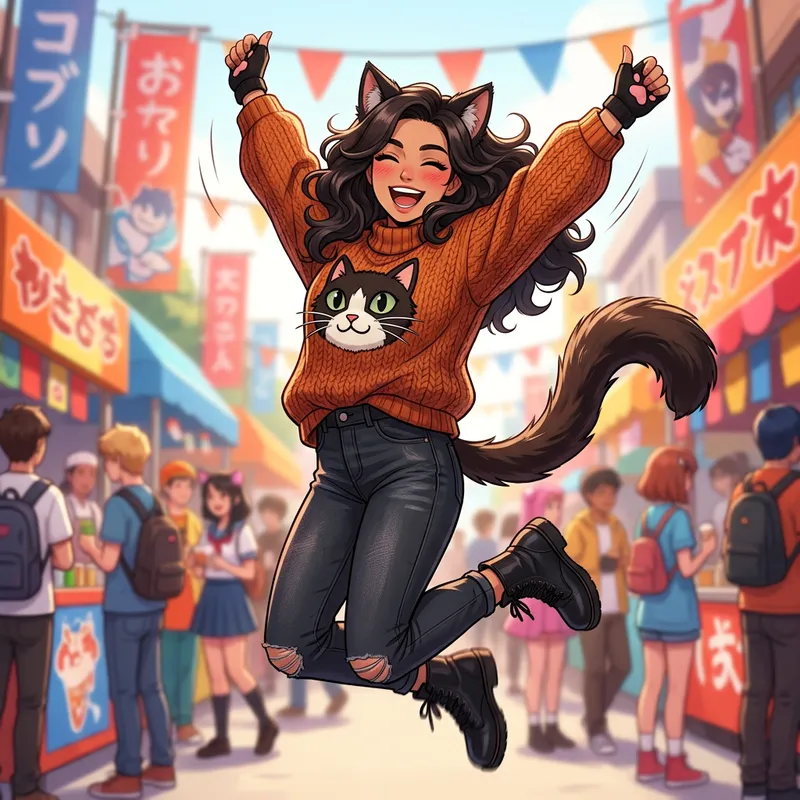 Joyful Anime-Inspired Cat Cosplay in Vibrant Colors
