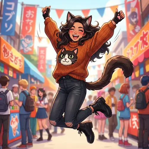 Joyful Anime-Inspired Cat Cosplay in Vibrant Colors