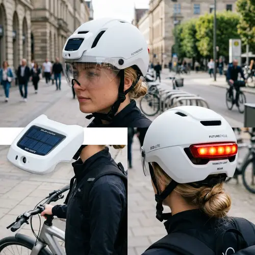 Modern White Helmet with Solar Lighter | Eco-Friendly Design