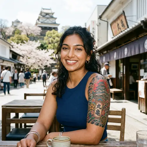 Marugame Tattoo Emblem on South Asian Woman