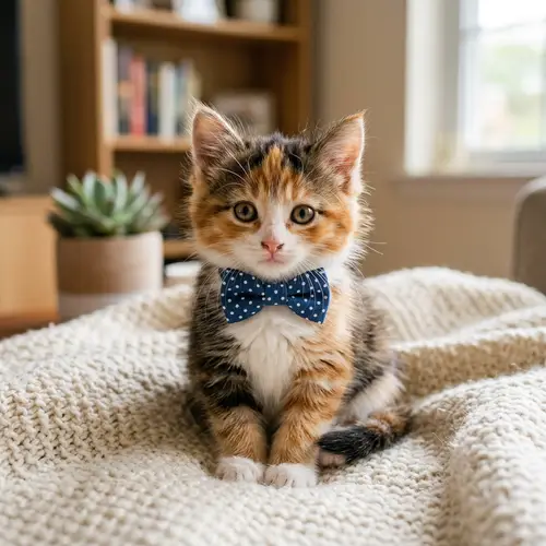 Adorable Cat with Bow - Cute Feline Image