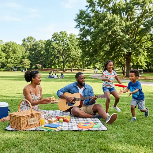 Afro-American Family Enjoying a Day Outdoors