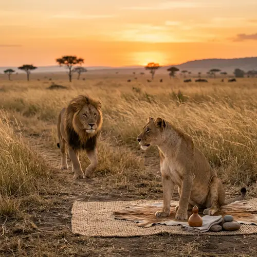 Male Lion Receives Massage from Female Lion | Serene Savannah Setting