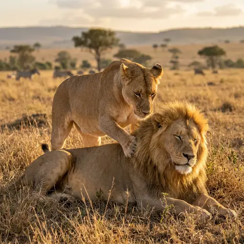 Lioness Massaging Lion | Wildlife Serenity Scene