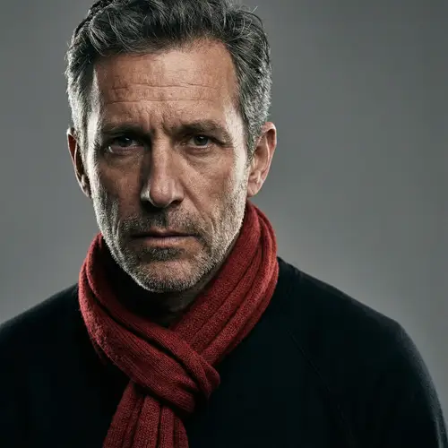 Close-Up Portrait of a Man in a Red Scarf