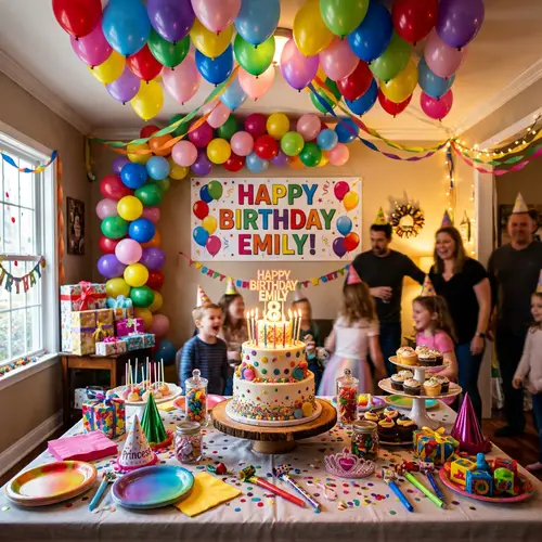 Vibrant Birthday Celebration with Cake and Balloons