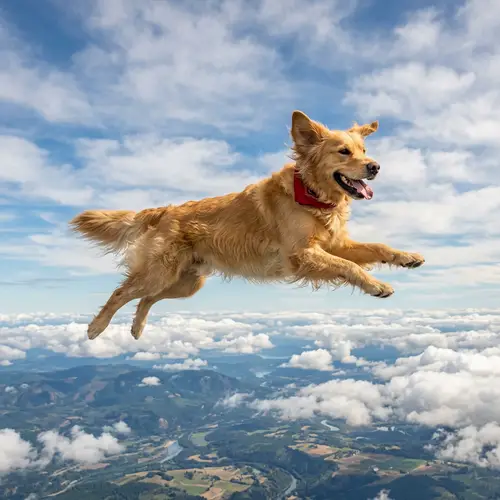 Dog Flying Through the Sky