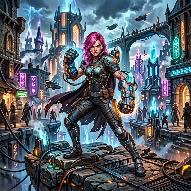 Powerful Fantasy Female Character with Pink Hair