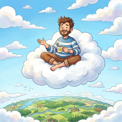 Cartoon Man Sitting on a Cloud