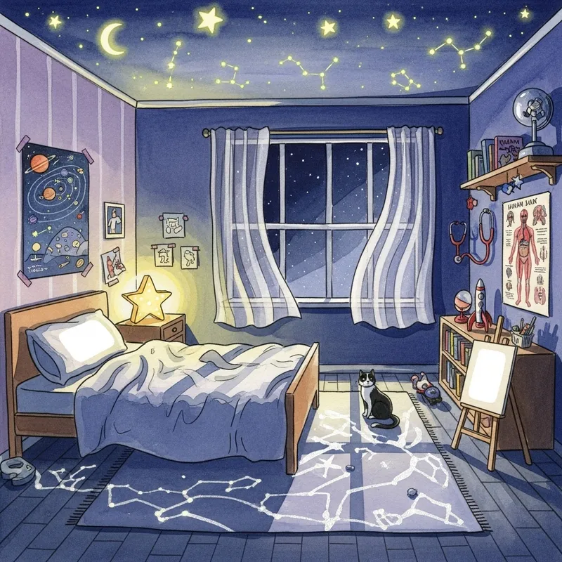 Luna's Dreamy Watercolor Bedroom Illustration