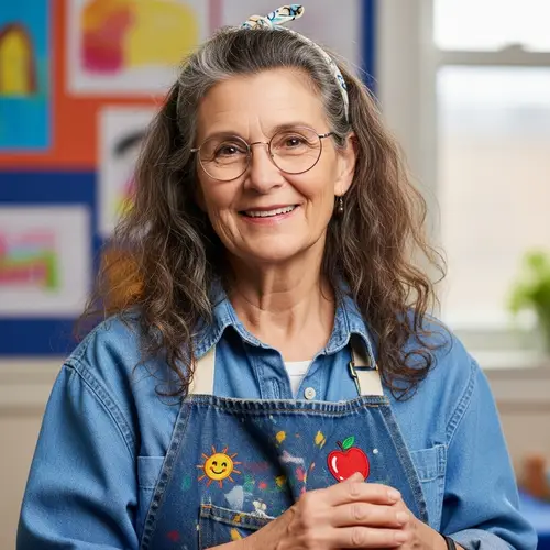 Cheerful Teacher in School Apron