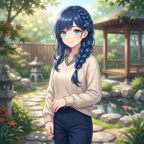 Elegant Anime Girl with Sapphire Blue Hair