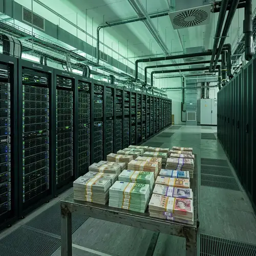 Green Data Center with Advanced Servers and Currency Banknotes