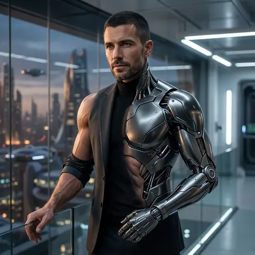 Innovative Visionary: Half-Robot Half-Human Character Design