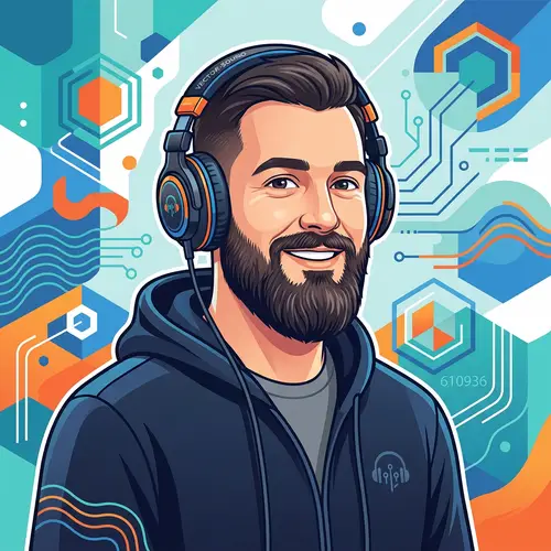 Bearded Man with Headphones, Vector Image