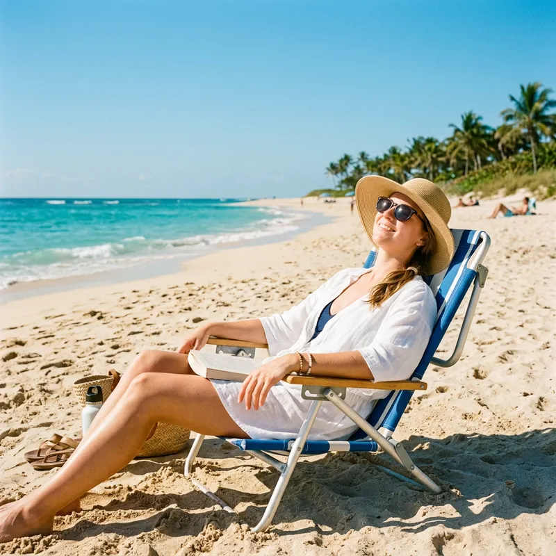 Serene Beach Scene: Woman Displaying Smooth Skin in Sunlight