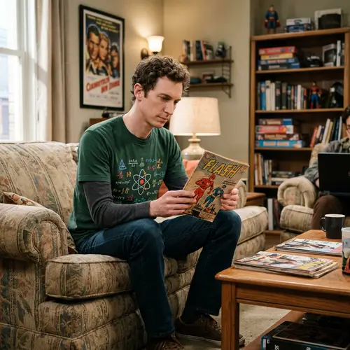 Quirky Sitcom Character with Comic Book Love | Retro TV Series