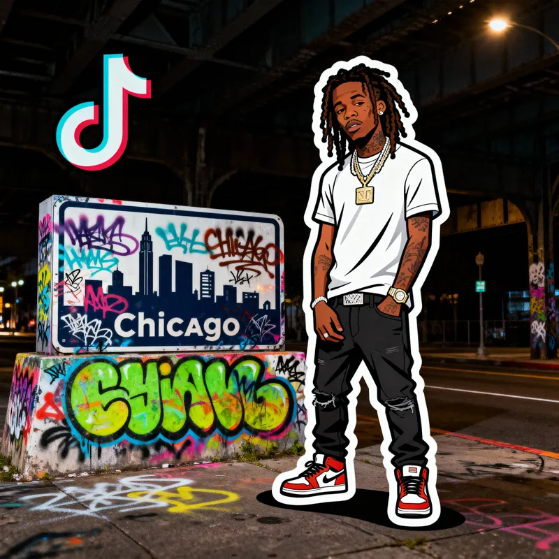 Chief Keef Cartoon Art with Chicago Graffiti