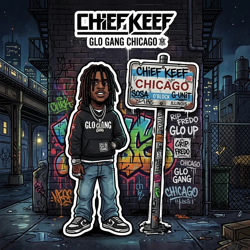Chief Keef Cartoon Art with Chicago Graffiti Chief Keef Cartoon Art with Chicago Graffiti