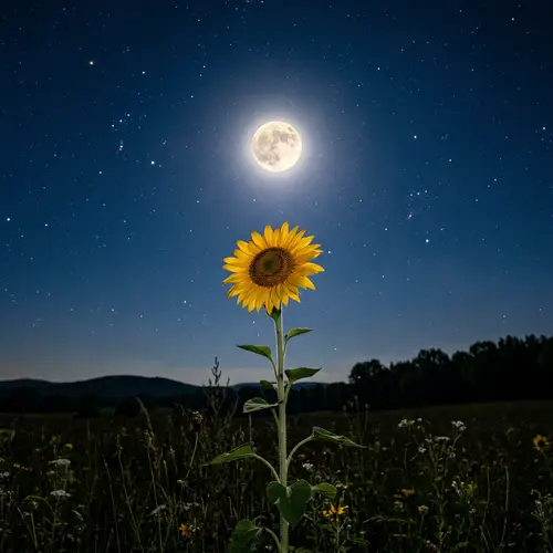 Moonlit Sunflower: Serene Celestial Scene
