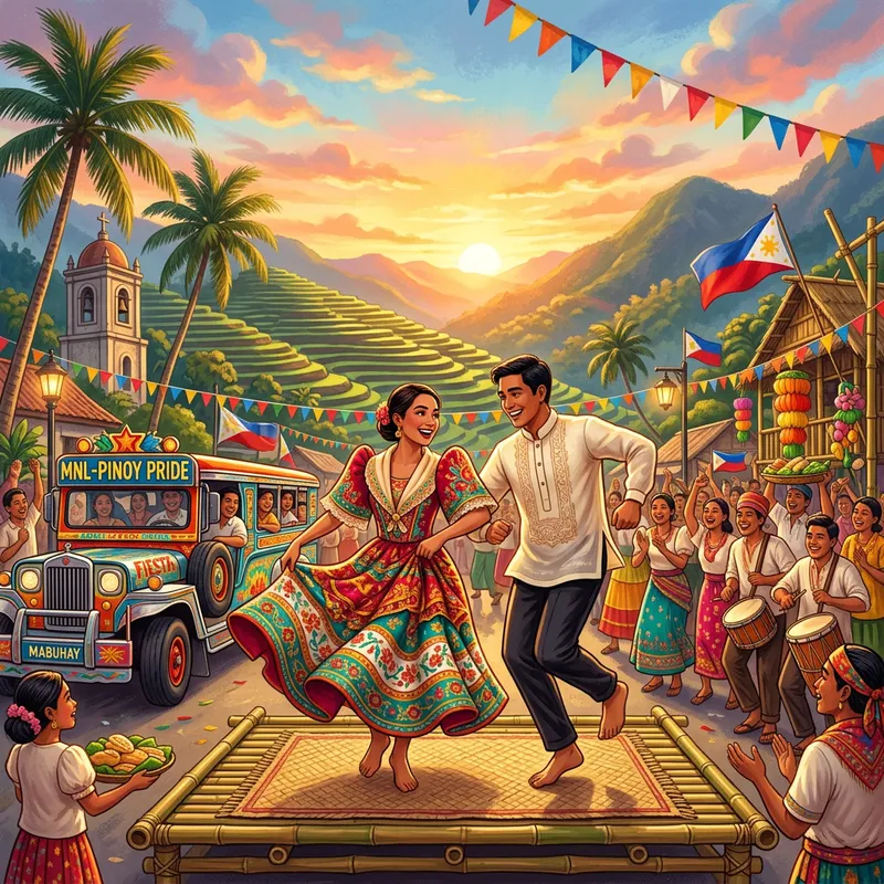 Traditional Filipino Attire: Maria Clara Dress & Barong Tagalog Illustration