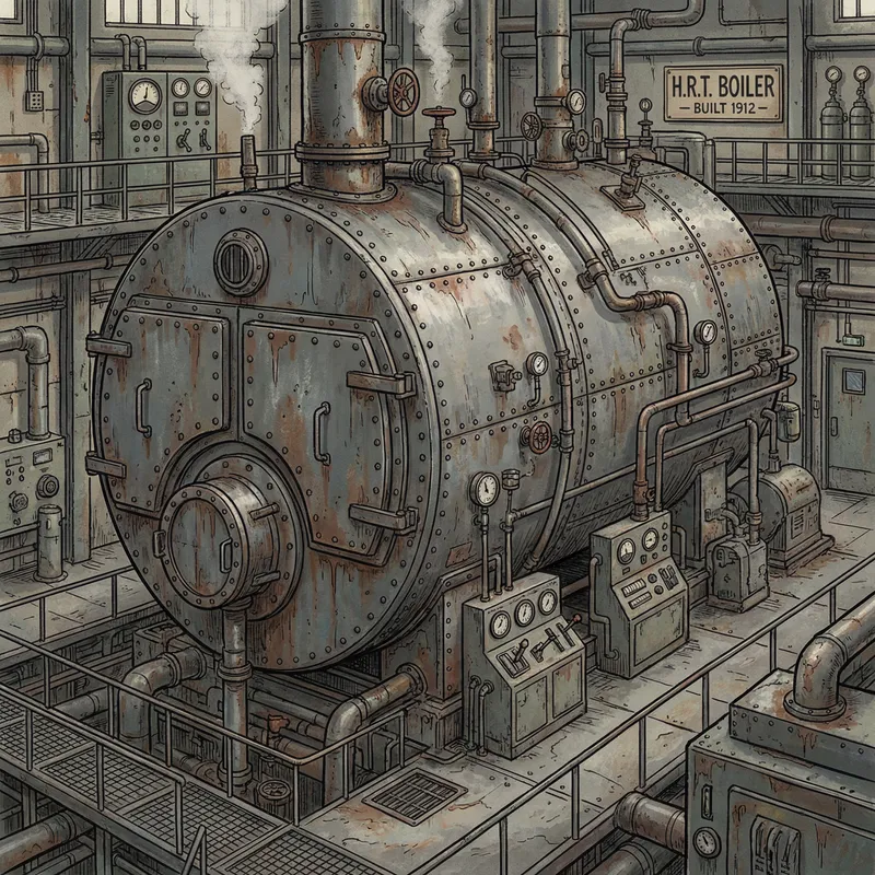Rugged Industrial Boiler 2D Design Illustration