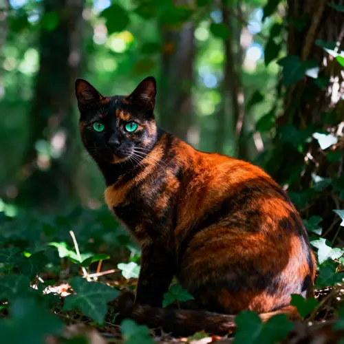 Tuxedo Cat in an Emerald Forest
