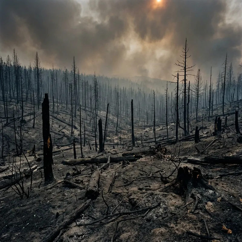 Aftermath of a Burned Forest: Ash Landscape