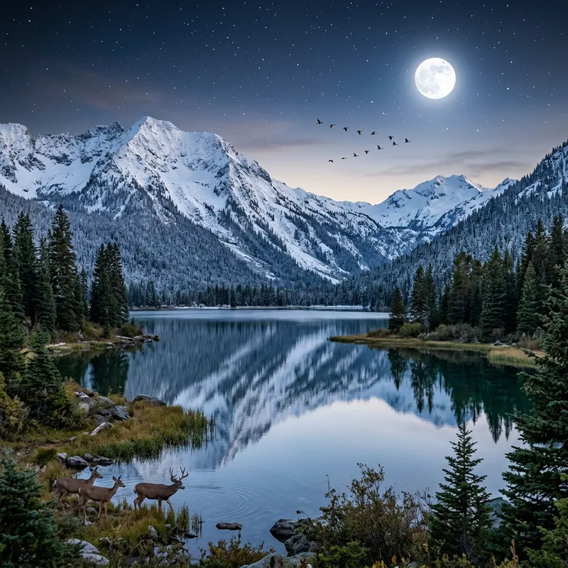 Serene Snowy Peaks and Crystal-Clear Lake View Serene Snowy Peaks and Crystal-Clear Lake View