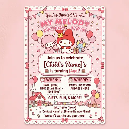 My Melody Birthday Invitation Template