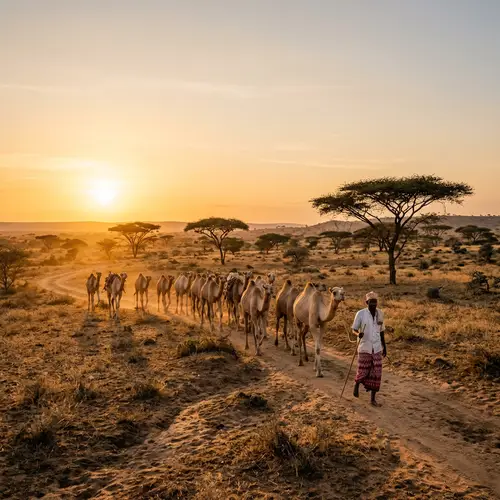 Scenic Rural Landscape in Somalia with Acacia Trees