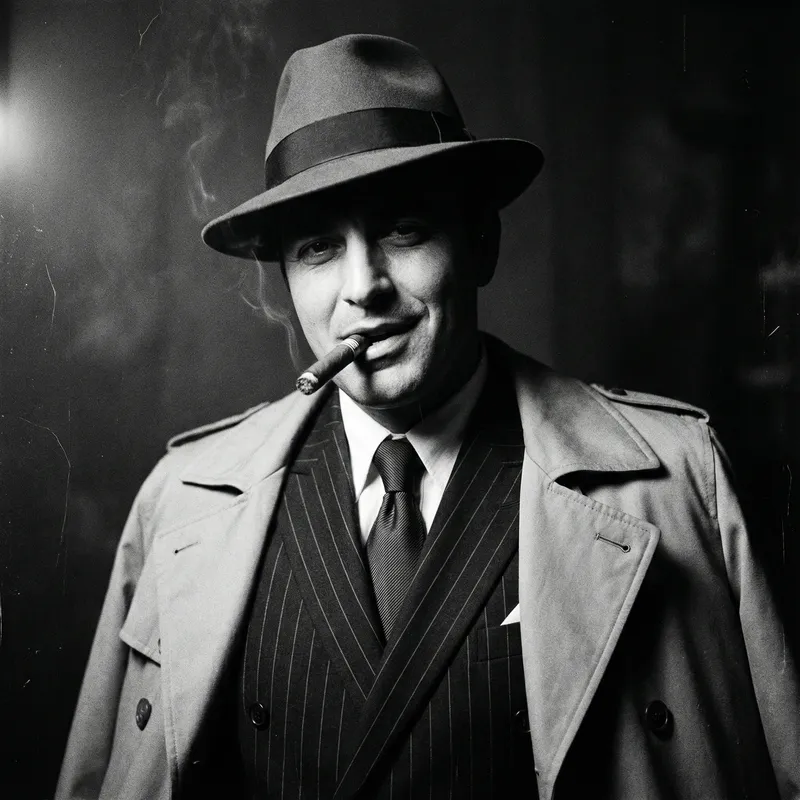 Classic Noir Portrait: Charismatic Italian Gangster