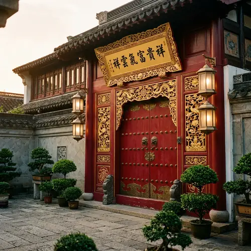 Ornate Crimson Red Traditional Chinese Door | Auspicious Motifs