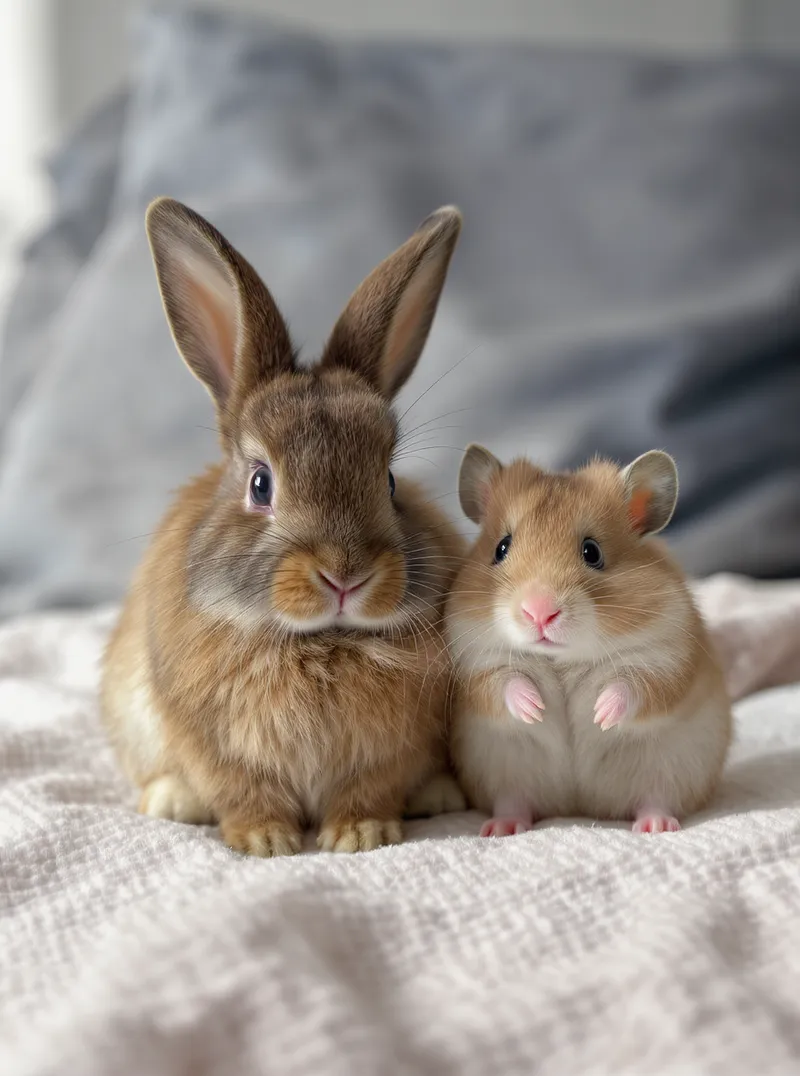Cute Rabbit and Hamster Companions