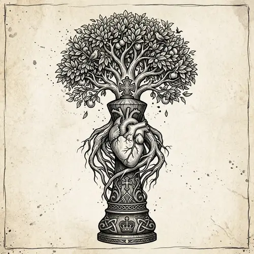 Chess King Tattoo Design with Tree and Human Heart