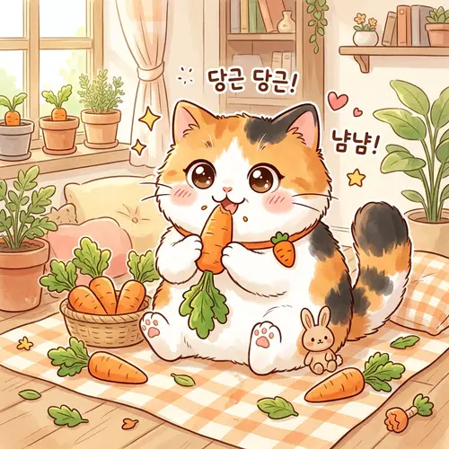 Cat Loving Carrots: A Cute Korean Manhwa Style Illustration