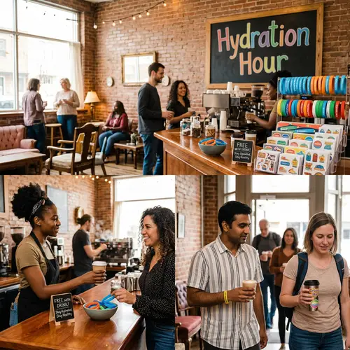 Hydration Hour Cafe: Colorful Reminder Stickers & Wristbands
