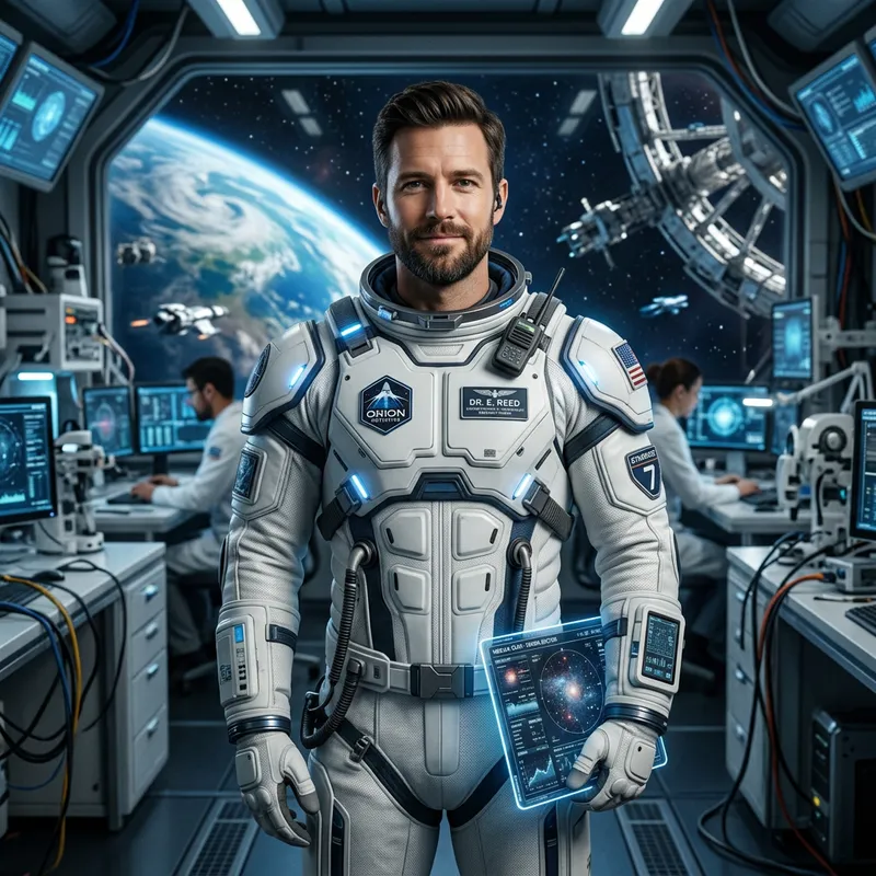 Futuristic Male Space Scientist in White Suit