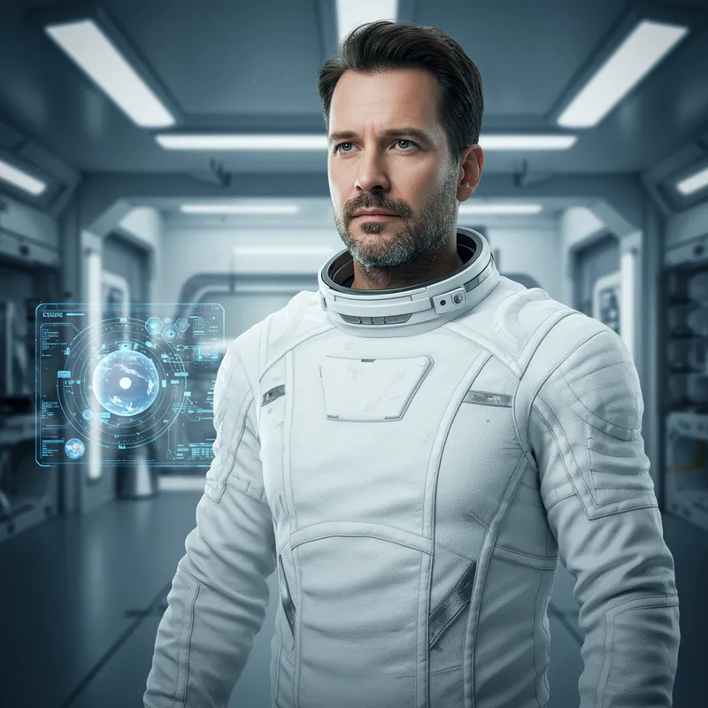 Futuristic Male Space Scientist in White Suit Futuristic Male Space Scientist in White Suit